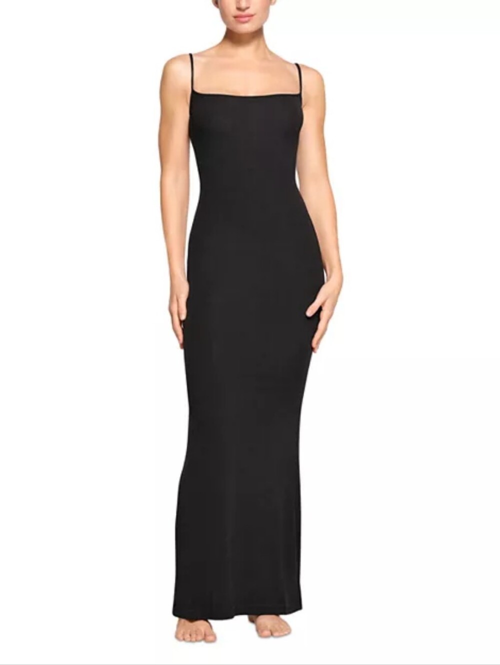 SKIMS Soft Lounge Long Slip Dress Maxi Onyx Black Ribbed Size Medium